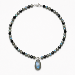 Collier en perles d'onyx noir et œil de tigre, perles rondes noires mates de 10 mm, accents bruns polis, fermoir en acier inoxydable - Product Image 6