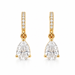 ต่างหูเพชรทรงหยดน้ำแบบ Pear Cut Lab Grown Diamond ประดับด้วยเพชรทรงกลม |   เครื่องประดับทองคำแท้ 9K 14K 18K - Product Image 1