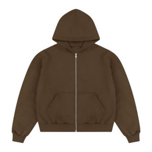 เสื้อฮู้ดซิปผู้ชาย สีน้ำตาลล้วน ผ้าเฟรนช์เทอร์รี่ แขนยาว ใส่ได้ทุกวัน สำหรับฤดูใบไม้ร่วง - Product Image 1