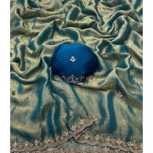 ชุดส่าหรีปักลายด้วยไข่มุกโมติทำมืออุปกรณ์สำหรับงานเลี้ยงที่สง่างาม - Product Image 3