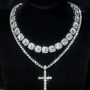 Collier chaîne tennis Miami en argent sterling 925 pour homme, entièrement serti de moissanite, plaqué or 18 carats, bijoux de luxe hip-hop, cadeau - Product Image 1