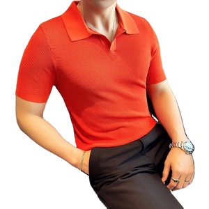 Polo tricoté pour hommes 2024 Nouveau T-shirt léger et respirant de couleur unie avec col décontracté et manches courtes Vêtements de haute qualité pour hommes - Product Image 4