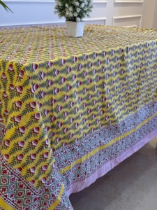 Mantel Amarillo con Estampado Floral, Cubierta de Mesa de Comedor de Algodón, Mantel Amarillo con Estampado, Decoración de Cocina, Cubierta de Mesa Lavable - Product Image 4