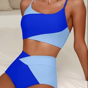 Conjunto de Bikini de 2 Piezas para Mujer, Cintura Alta, Bloques de Color, Traje de Baño Popular 2026, el Mejor Traje de Baño para la Playa de Verano - Product Image 1