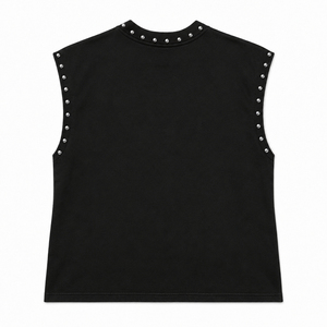 Débardeur en coton épais personnalisé, style vintage délavé, avec imprimé graphique flamme clouté, épaules tombantes, 100% coton, sans manches, streetwear - Product Image 4