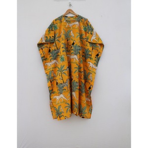 Vestido Kaftán de Algodón con Estampado Floral, Cuello en V, Cordón Ajustable, Informal, Transpirable, Túnica de Verano, Estilo Boho, para la Playa, Largo Completo - Product Image 2