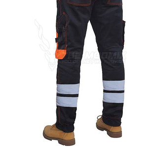 Men Breathable Quick Dry <b>Work</b> Pants Polyester Reflective Safety <b>Cargo</b> Pants with Orange Accents and Knee Pockets - Product Image 3
