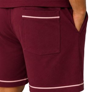 Ensemble T-shirt et short pour homme bordeaux et rose poudré, col rond, manches courtes, haut à poches, short cargo à cordon de serrage, vêtements de sport décontractés - Product Image 6