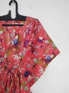 Vestido Kaftán de Algodón Boho con Estampado de Aves, Hecho a Mano, Maxi, para Playa, Ligero, para Verano - Product Image 4