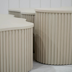 Premium Ripple Design Mango Wood Nesting Coffee Tables Contemporary Top Nest Coffee Table Duo Modern Ripple Texture 1-3 Year - Product Image 5