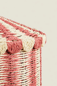 Natural rattan wicker <b>storage</b> <b>chest</b> for children, colorful round <b>storage</b> basket with lid. - Product Image 4
