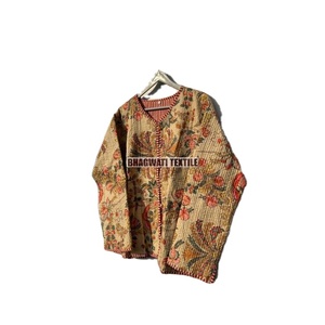 New Style Boho Quilted Women's Coat Handmade <b>Kantha</b> Indian Cotton Long Length Raw Edge Embroidered Breathable Perfect Gift - Product Image 3