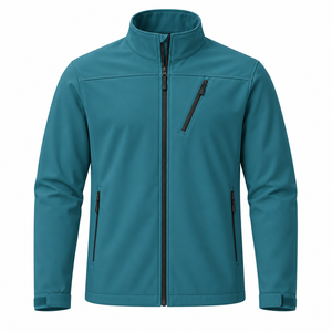 Men's Teal <b>Soft</b> <b>Shell</b> Fleece <b>Jacket</b> Waterproof <b>Hooded</b> Stand Collar Zipper Front Sporty Winter Outerwear - Product Image 1