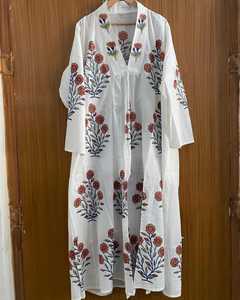 Vestido maxi bohemio de algodón con estampado a mano, para mujer, de verano, con mangas abullonadas, cuello en V, estampado floral, cintura natural. - Product Image 5
