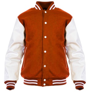 Blouson universitaire personnalisé en laine orange avec col montant géométrique, style classique pour lycée et université 2026 - Product Image 2