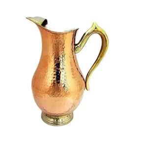 Hammered <b>Copper</b> Pitcher with Lid and Golden <b>Knob</b> Handmade Rustic Eco Friendly Decorative Traditional Metal Drinkware - Product Image 4