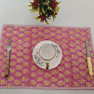 Light Pink Modern Rectangle Quilted Floral Hand Block Print Placemats for <b>Dining</b> <b>Table</b> Disposable Banquet Home Kitchen Wedding - Product Image 1