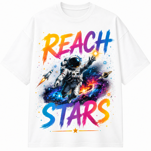 Camiseta Negra de Manga Larga para Hombre Reach Stars con Estampado de Astronauta, Cuello Redondo, Corte Regular, Informal, 100% Algodón Jersey Transpirable - Product Image 1