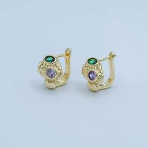 Green CZ Molten C Shape <b>Earrings</b> 925 Sterling <b>Silver</b> 14K Gold Plated Hoop Style Statement Jewelry For Women - Product Image 1