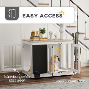 "Indoor Pet Furniture Large Dog Crate Side <b>Table</b> with 3 Doors Blackboard & Non-Slip Pads-White" - Product Image 5