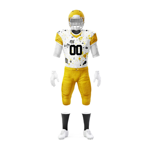 Custom Sublimated American Football Uniform Set <b>Men's</b> <b>White</b> Yellow Dot Print Jersey Pants Gloves <b>Socks</b> All Seasons Athletic Wear - Product Image 2