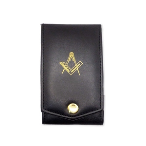 Étui à bijoux double poche Master Mason en cuir PU noir avec insert en velours, broderie personnalisée et plaque nominative - Product Image 3