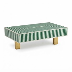 Table basse rectangulaire en résine avec incrustations florales noires et blanches, pieds dorés, pour salon, villa, hôtel - Product Image 2