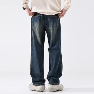 Custom <b>Men</b> Outfit Baggy Fit Dark Blue <b>Jeans</b> Pants Medium Blue Denim <b>Jeans</b> <b>Men's</b> Slim Fit Pants Distressed Wash Comfortable Trend - Product Image 4