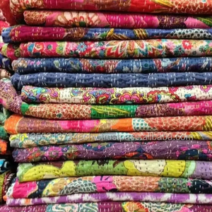 Hand Stitch Indian Vintage Kantha <b>Quilt</b> Reversible Printed 100% Cotton Washable Blanket Ethnic <b>Throw</b> Bedcover for Home - Product Image 1