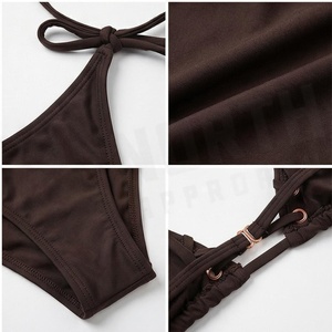 Ensemble de bikini uni pour femme avec détails rivetés, bas à nouer sur les côtés, en spandex et polyester extensible, maillot de bain - Product Image 4