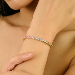 Pulseras de Joyería Fina de Diseño de Lujo, Plata de Ley 925, Zafiro Arcoíris Natural, Bañado en Oro y Rodio - Product Image 1