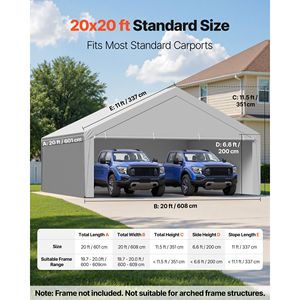 20X20 ft resistente ai UV impermeabili pesanti Carport di ricambio a baldacchino per tenda da Garage potabile teloni laterali Grey telaio non - Product Image 2