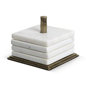 Handmade White Marble <b>Coaster</b> Set with Brass Holder Square <b>Drink</b> <b>Coasters</b> Modern Table Decor Coffee Table Accessories Set of 4 - Product Image 3