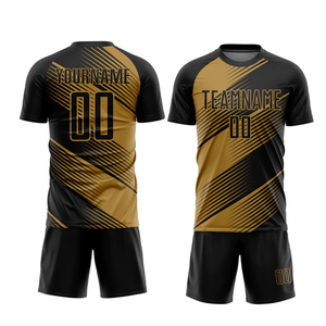 Ensemble de maillots de football personnalisés pour hommes, noir et or, impression par sublimation, polyester respirant, uniforme d'équipe, service OEM pour adultes - Product Image 1