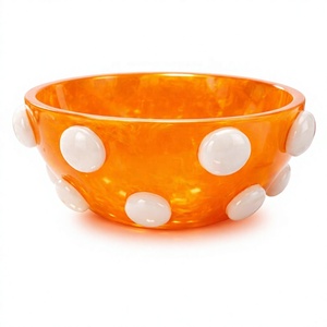 Bol à salade moderne de luxe en résine orange, léger, poli, de qualité alimentaire, à pois blancs, fait main, pour servir les aliments, pour les fêtes et la maison - Product Image 1