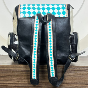 กระเป๋าเป้สะพายหลังหนังวัวพร้อมลายตารางหมากรุกสีขาวเทอร์ควอยส์กระเป๋าผ้าอ้อมสำหรับผู้หญิง - Product Image 5