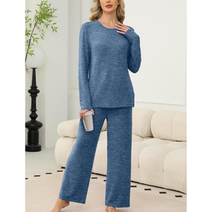 Ensemble de vêtements de détente longs pour femmes en deux pièces, en polyester/coton doux, personnalisable, fabricant OEM ODM, marque privée - Product Image 3