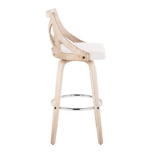 Sgabello da bar Charlotte da 30 pollici a altezza fissa con seduta girevole in tessuto color crema e poggiapiedi in metallo cromato, stile rustico in legno bianco anticato - Product Image 3