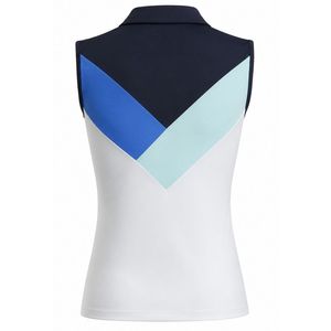 Polo de Mujer en Blanco y Azul con Bloques de Color, Manga Corta, Ligero, Deportivo, Elegante, para Golf y Entrenamiento al Aire Libre - Product Image 2