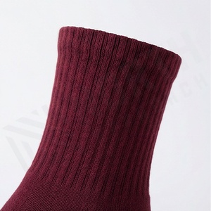 Crew <b>Socks</b> Solid Color Burgundy Knitted Cotton Breathable Daily Wear Adult Autumn Standard Thickness - Product Image 4