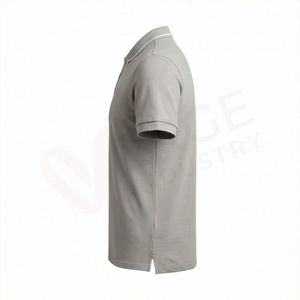 Polo en piqué de coton gris à manches courtes pour homme, décontracté, respirant, coupe classique, design tricoté uni - Product Image 3