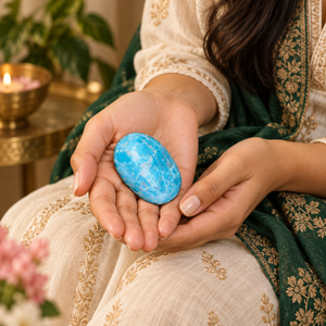 Pierre de palmier en apatite bleue polie et roulée (Image de cristal) du Maharashtra pour la décoration intérieure, le Feng Shui, les cadeaux et les objets de collection - Product Image 5
