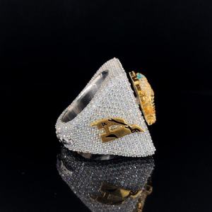 Bague personnalisée en moissanite sertie de pierres, tête de chèvre 3D, style hip-hop, plaqué or, bijoux pour hommes, idéale pour les soirées - Product Image 3