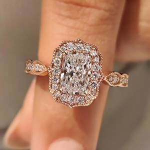 Halo Setting Fashion Moissanite Emerald And Round Cut <b>Diamond</b> <b>Ring</b> Luxury Jewelry for Wedding Party Engagement Gift Available - Product Image 1