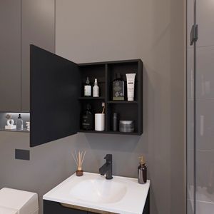 Armadietto da Bagno Nero con 1 Anta e Specchio Incluso - Product Image 2