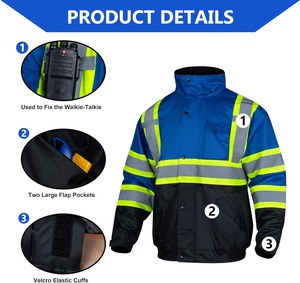 Men's High Visibility Safety <b>Jacket</b> Blue <b>Black</b> Reflective Stripes Waterproof Workwear Stand Collar Regular Fit - Product Image 5