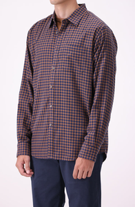 Camisa a cuadros micro azul y marrón para hombre, informal, de algodón, manga larga, elegante, con botones, para oficina, cómoda. - Product Image 4