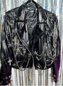 Winter Gothic <b>Punk</b> Studded Leather Motorcycle <b>Jackets</b> with Front Logo Option Premium Leather Custom Sizing & Color Combinations - Product Image 3