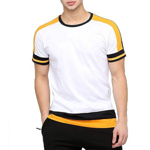 เสื้อยืดคอกลมแขนสั้นสไตล์แร็กแลนสีขาวเหลืองดำลายทางลำลองสำหรับฤดูใบไม้ผลิและฤดูร้อนแบบยูนิเซ็กซ์ - Product Image 1