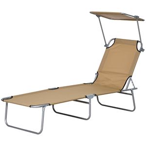 Outdoor Folding <b>Tanning</b> Chair with Sun Shade for Poolside Olefin Cushion on Aluminum Frame for Swimming <b>Pool</b> - Product Image 1